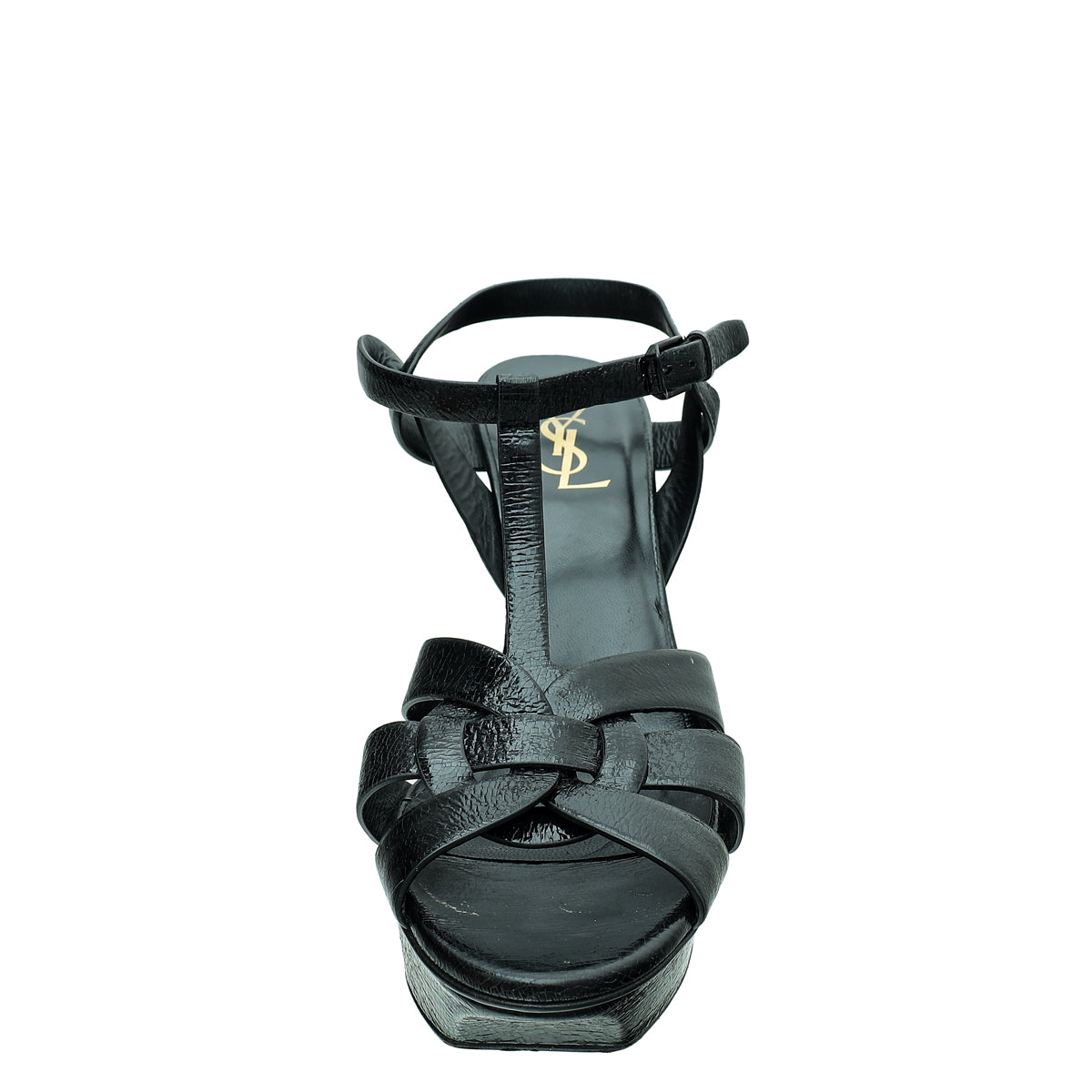 YSL Black Mid Heel Tribute Sandals 41-YSL-THE CLOSET