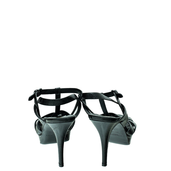 YSL Black Mid Heel Tribute Sandals 41