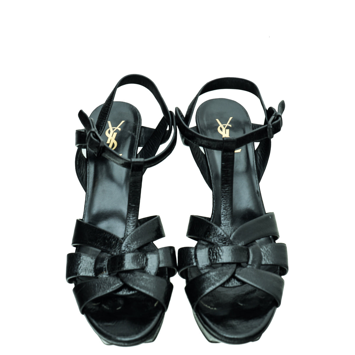 YSL Black Mid Heel Tribute Sandals 41