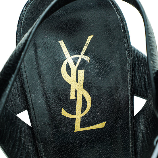 YSL Black Mid Heel Tribute Sandals 41