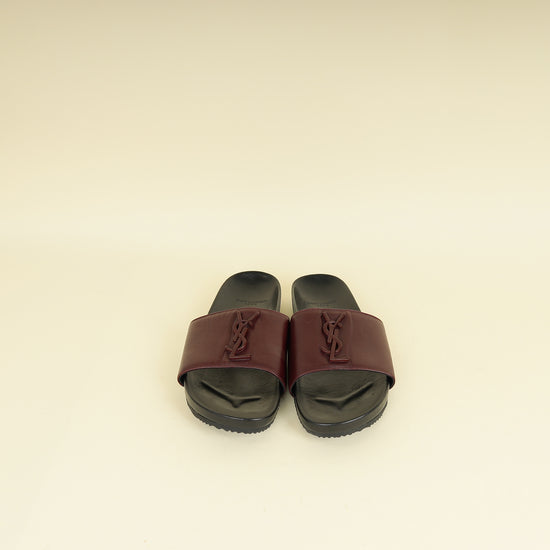 YSL Burgundy Joan Slide Sandals 41