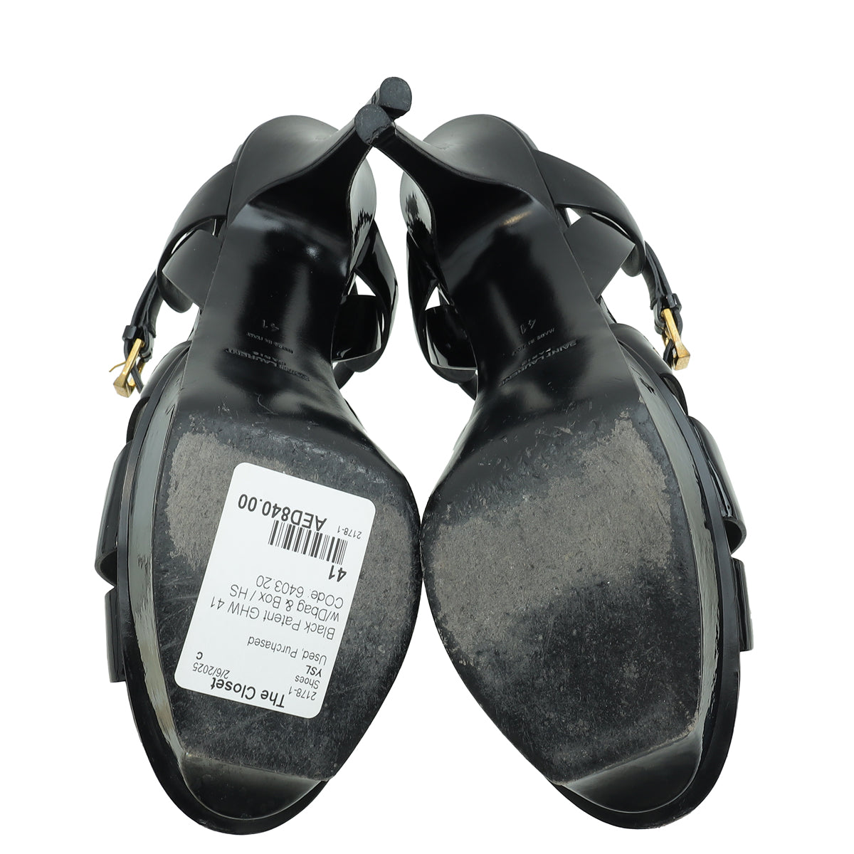 YSL Black Mid Heel Tribute Sandals 41