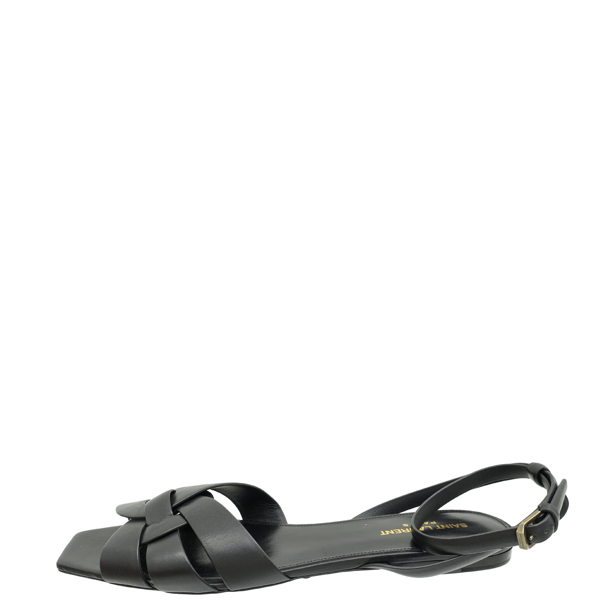 YSL Black Tribute Ankle Strap Flat Sandals 42-YSL-THE CLOSET