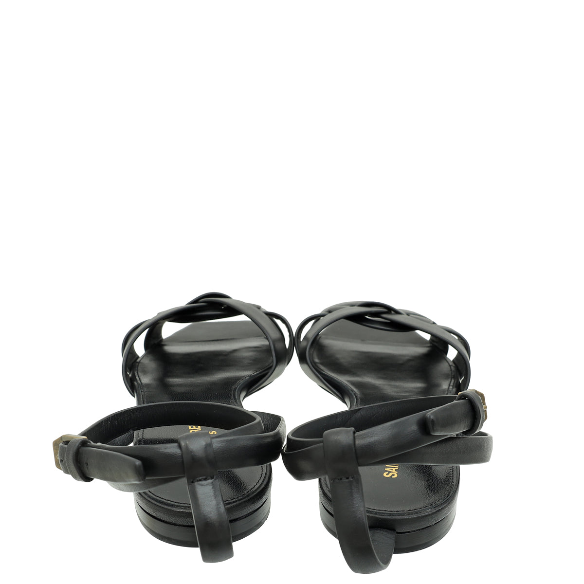 YSL Black Tribute Ankle Strap Flat Sandals 42-YSL-THE CLOSET