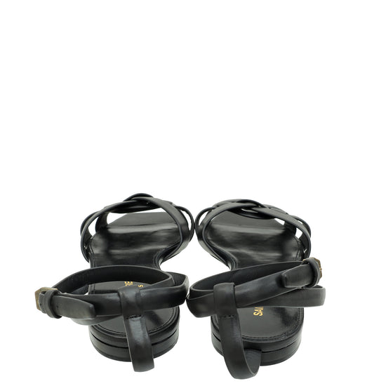 YSL Black Tribute Ankle Strap Flat Sandals 42-YSL-THE CLOSET