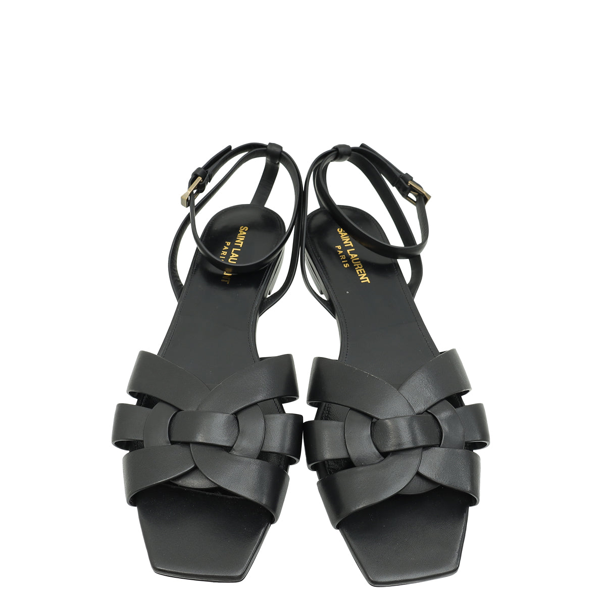YSL Black Tribute Ankle Strap Flat Sandals 42-YSL-THE CLOSET