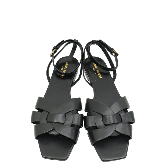 YSL Black Tribute Ankle Strap Flat Sandals 42-YSL-THE CLOSET