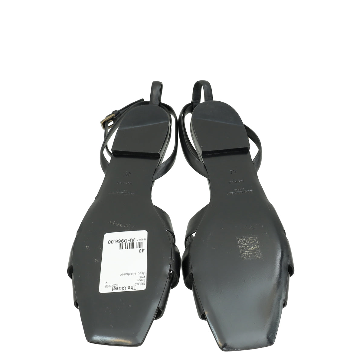 YSL Black Tribute Ankle Strap Flat Sandals 42-YSL-THE CLOSET