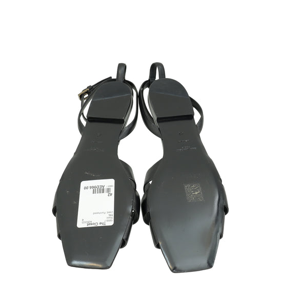 YSL Black Tribute Ankle Strap Flat Sandals 42-YSL-THE CLOSET