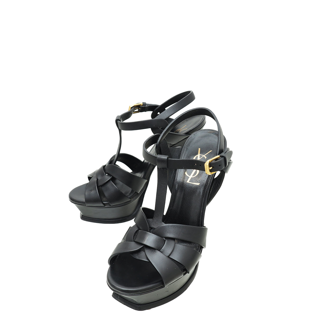 YSL Black Tribute Platform High Heeled Sandal 35-YSL-THE CLOSET