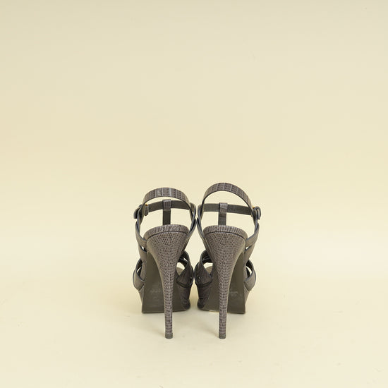 YSL Gray LIzard Embossed High Heeled Tribute Sandals 35