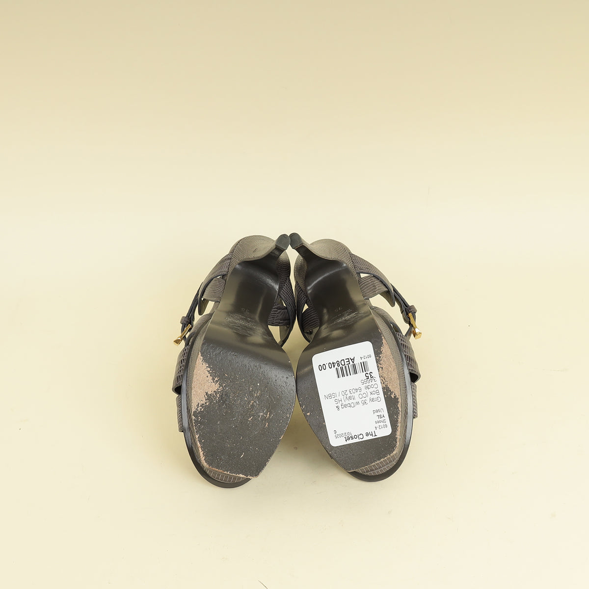 YSL Gray LIzard Embossed High Heeled Tribute Sandals 35