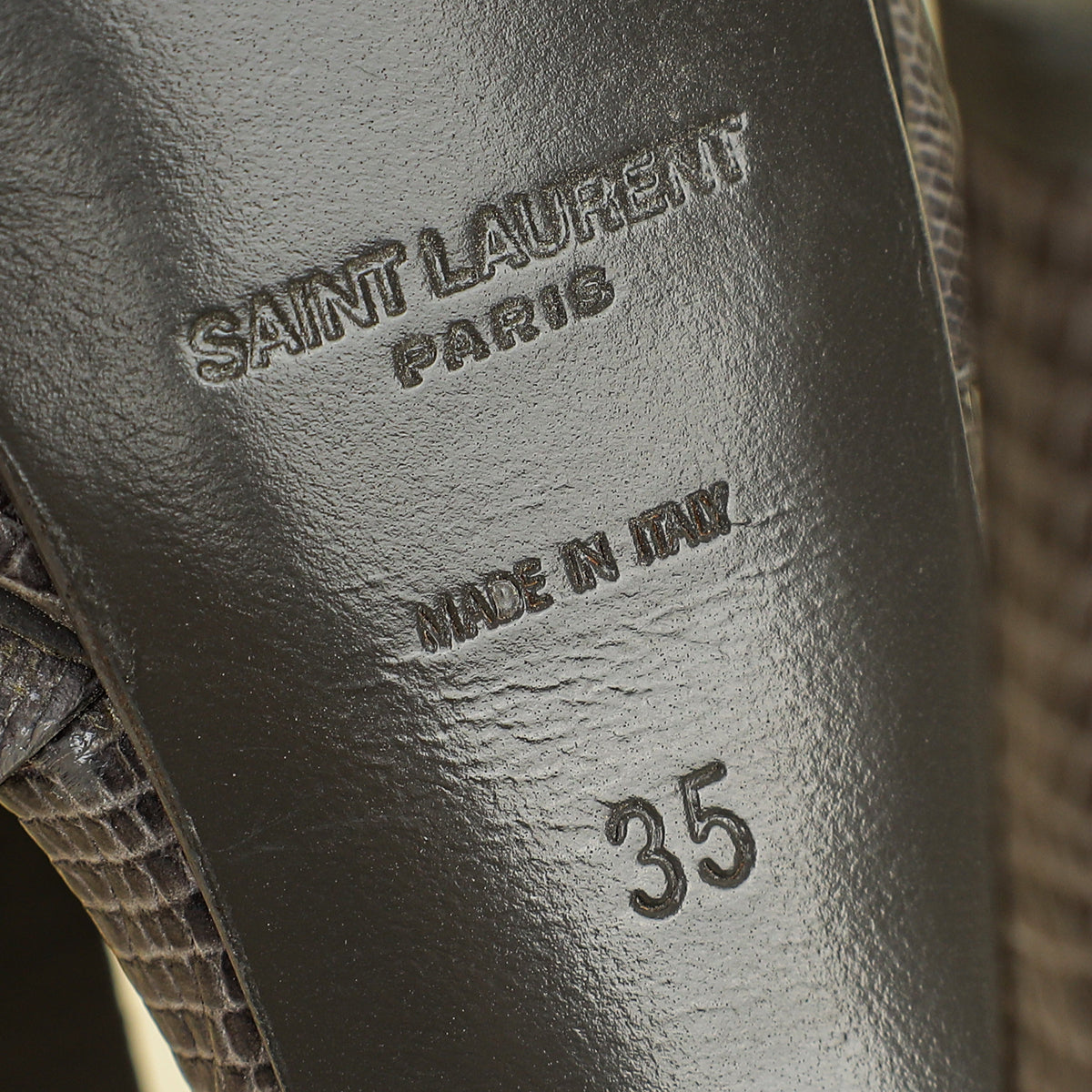 YSL Gray LIzard Embossed High Heeled Tribute Sandals 35