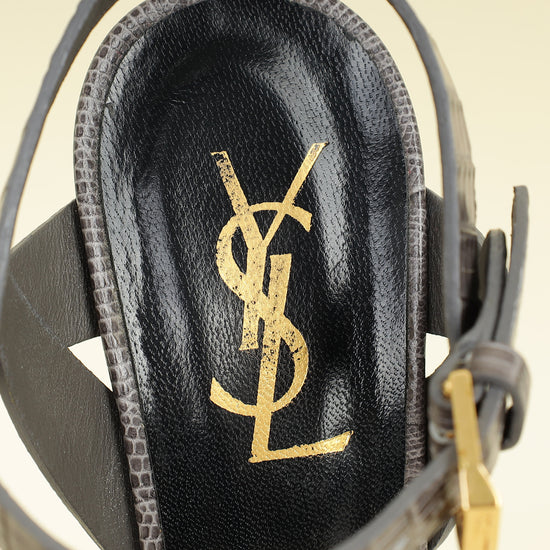 YSL Gray LIzard Embossed High Heeled Tribute Sandals 35