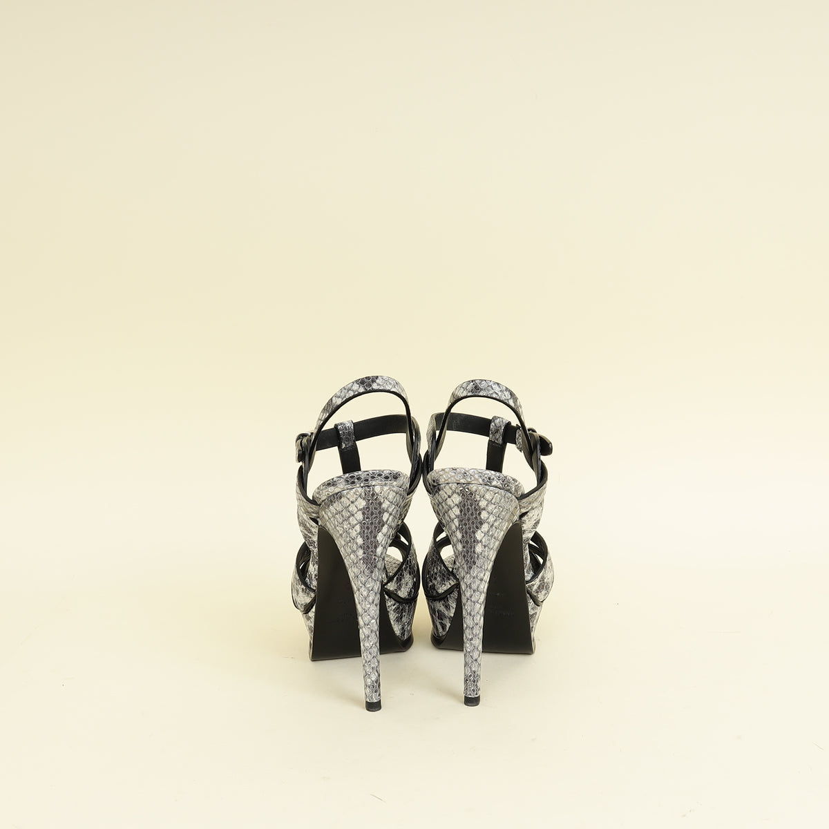 YSL Bicolor Python Embossed High Heeled Tribute Sandals 35