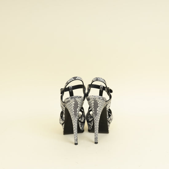 YSL Bicolor Python Embossed High Heeled Tribute Sandals 35