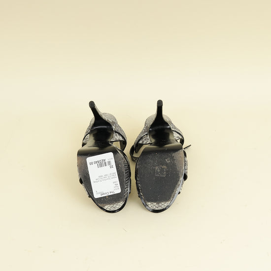 YSL Bicolor Python Embossed High Heeled Tribute Sandals 35