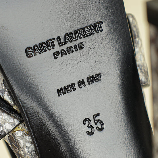 YSL Bicolor Python Embossed High Heeled Tribute Sandals 35