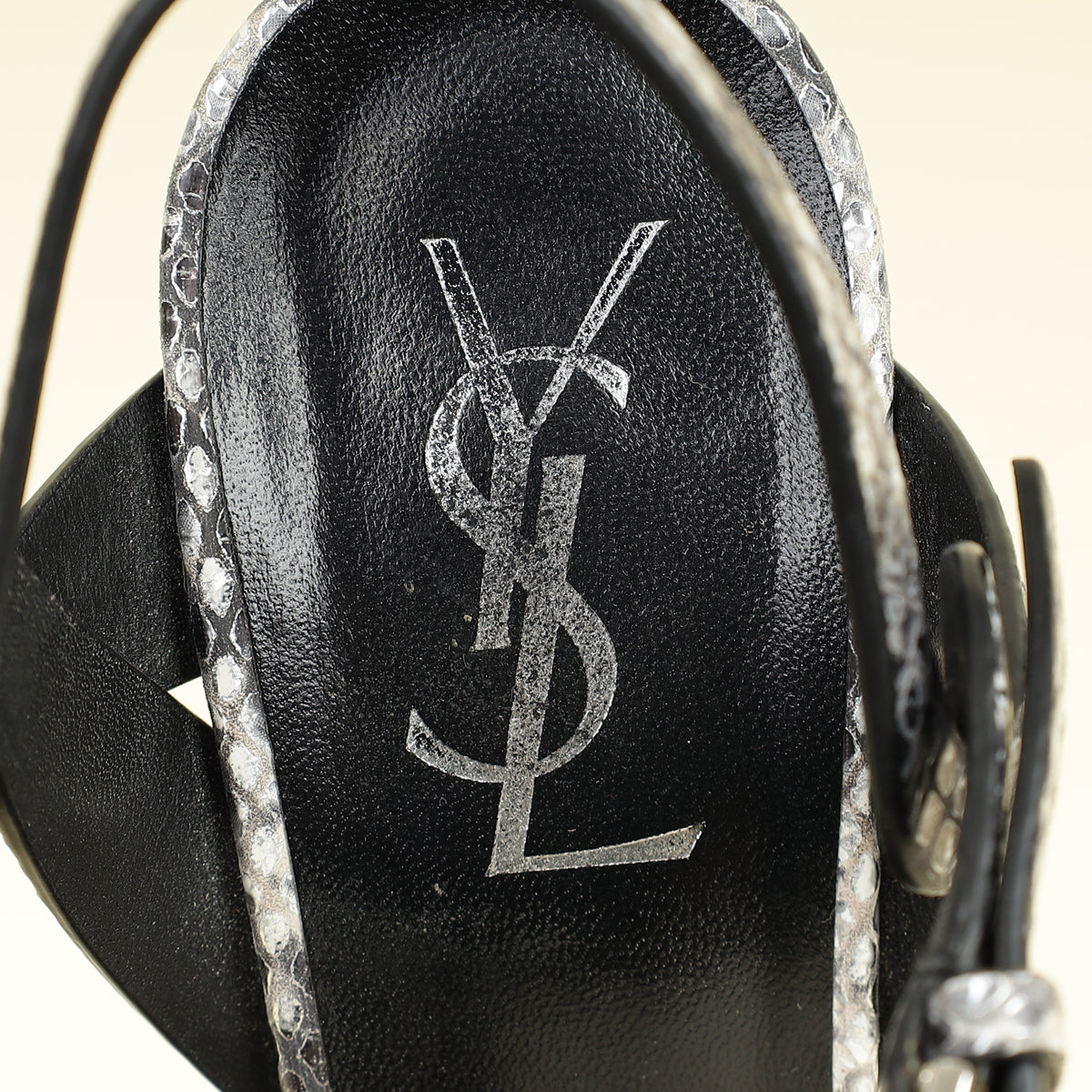 YSL Bicolor Python Embossed High Heeled Tribute Sandals 35