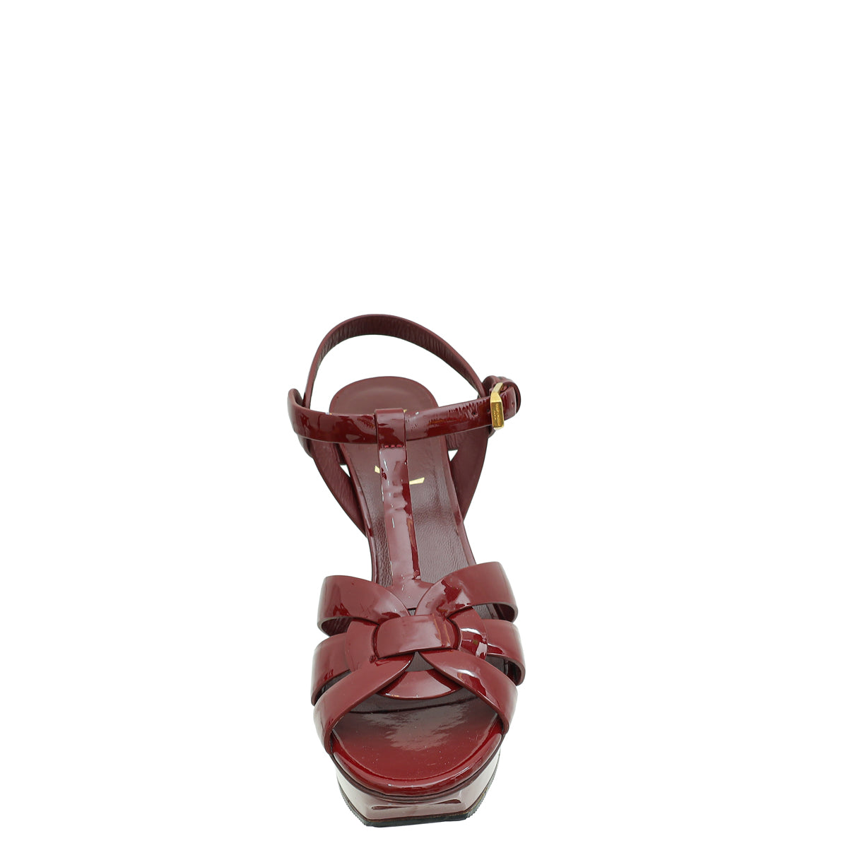 YSL Dark Red Mid Heel Tribute Sandals 36.5