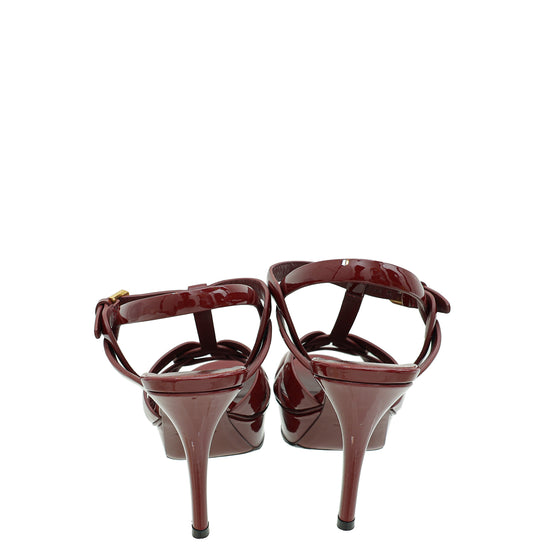 Load image into Gallery viewer, YSL Dark Red Mid Heel Tribute Sandals 36.5
