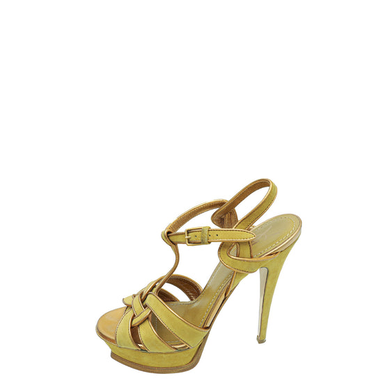 YSL Mustard Suede High Heeled Tribute Sandals 37.5