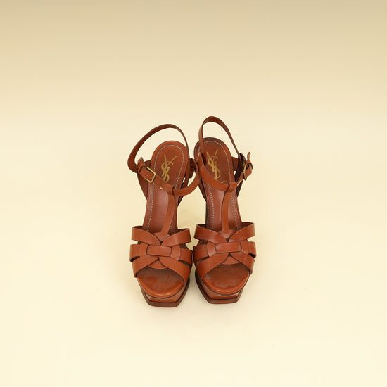 YSL Brown High Heeled Tribute Sandals 37.5-YSL-THE CLOSET