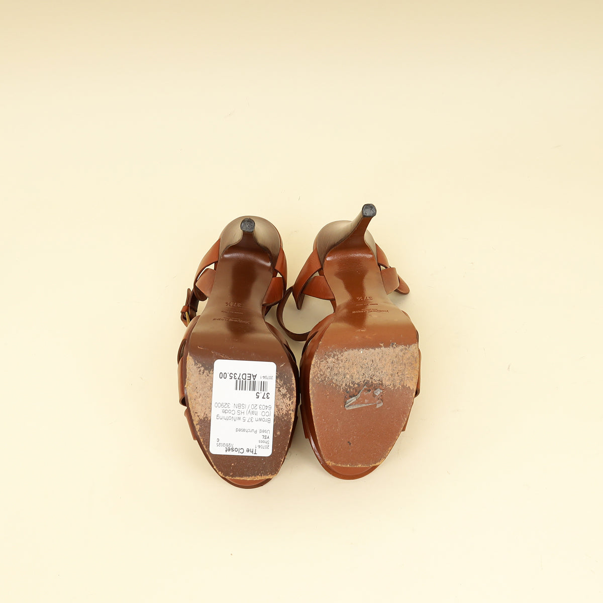 YSL Brown High Heeled Tribute Sandals 37.5-YSL-THE CLOSET