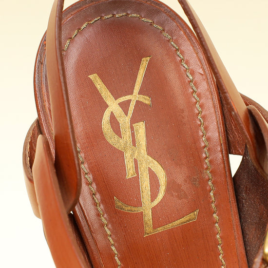 YSL Brown High Heeled Tribute Sandals 37.5-YSL-THE CLOSET