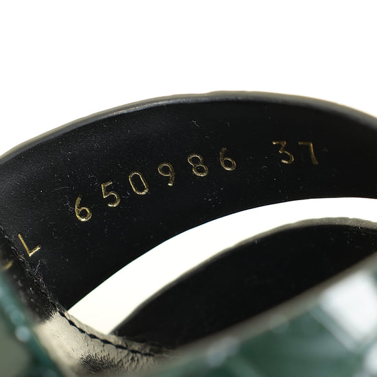 YSL Emerald Green Tribute Croco Embossed Heeled Mules 37