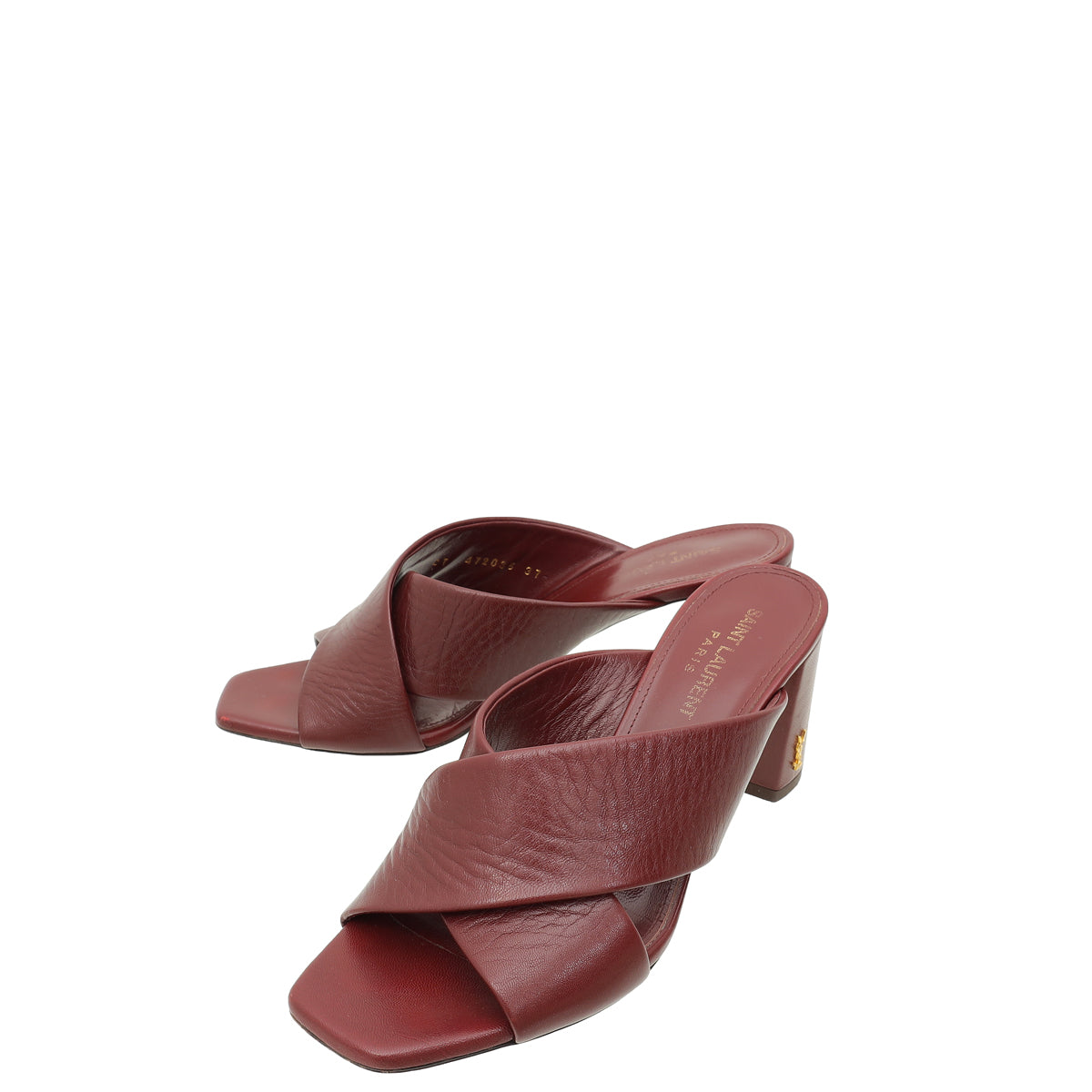 YSL Burgundy Loulou Criss Cross Mules 37-YSL-THE CLOSET