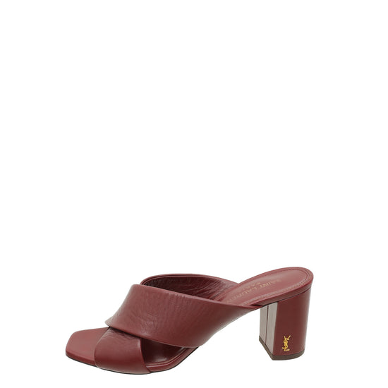 YSL Burgundy Loulou Criss Cross Mules 37