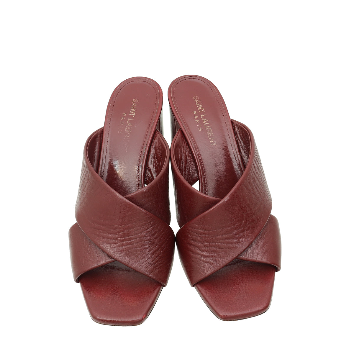 YSL Burgundy Loulou Criss Cross Mules 37