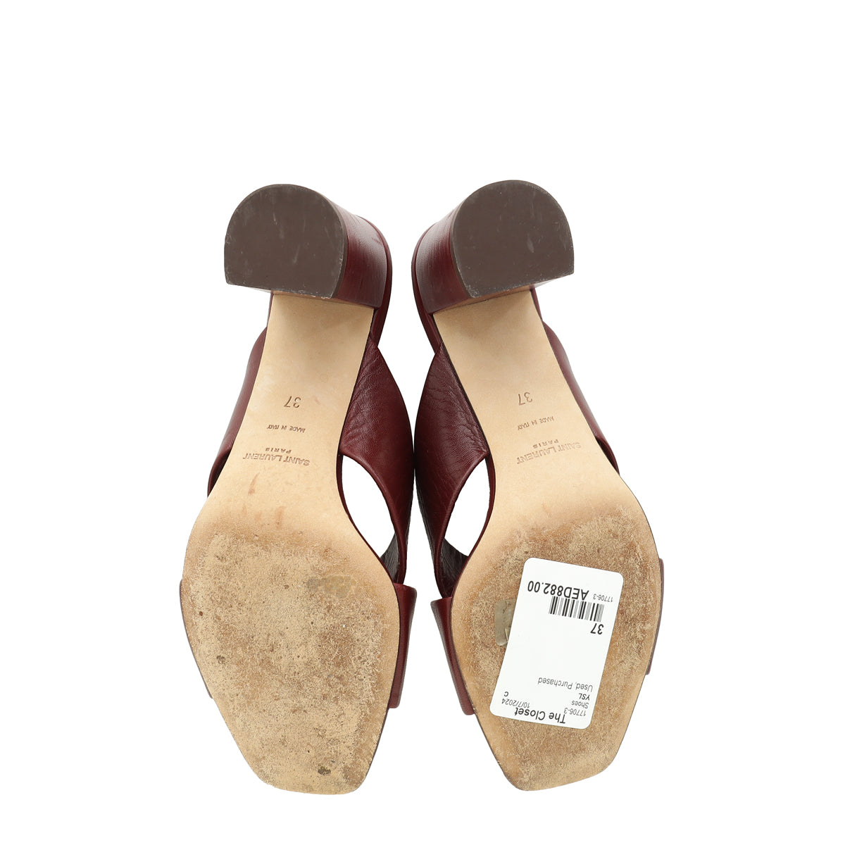 YSL Burgundy Loulou Criss Cross Mules 37