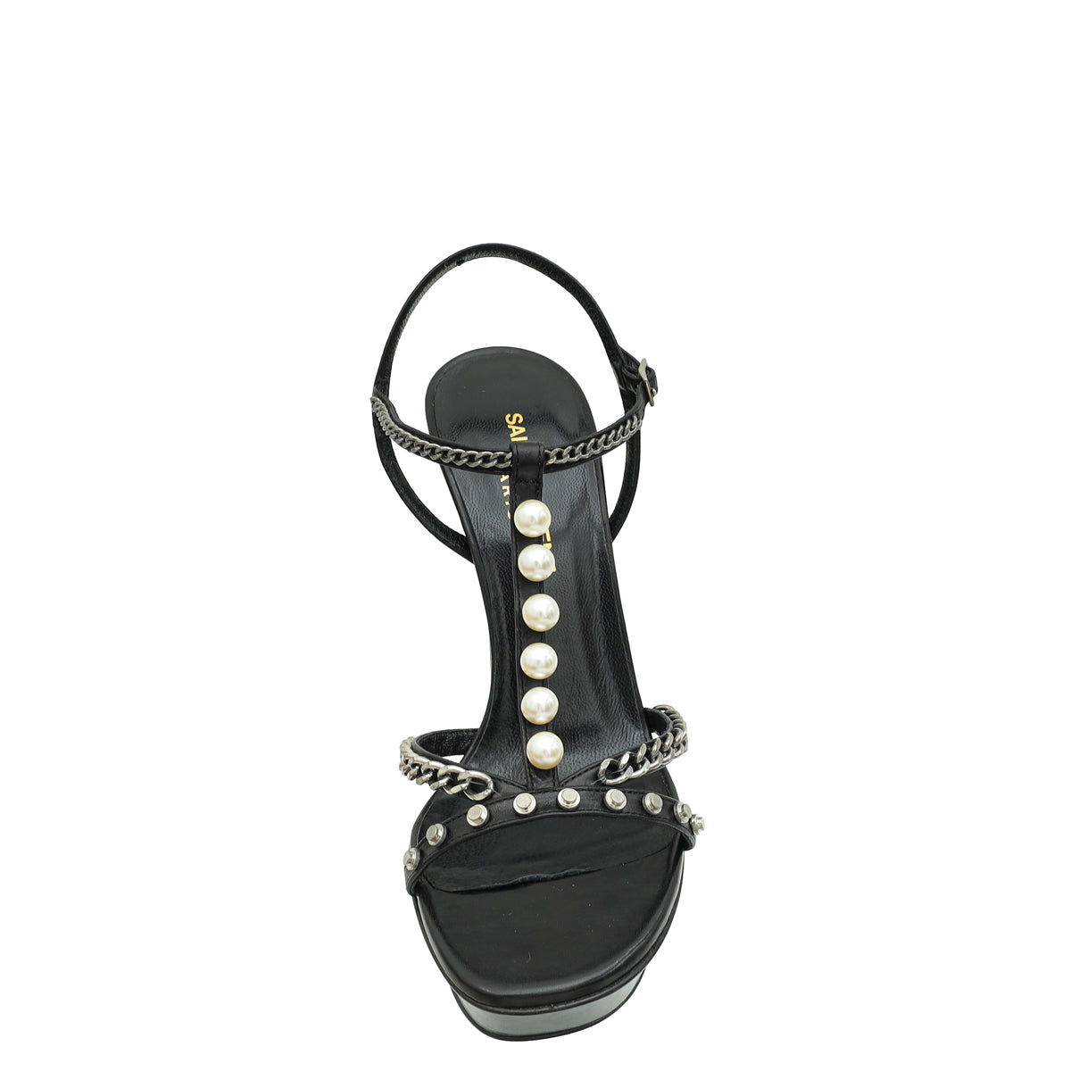 YSL Black Jane Chain Pearl Platform Heeled Sandals 37-YSL-THE CLOSET