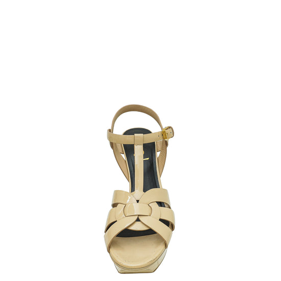 YSL Beige Mid Heel Tribute Sandal 38