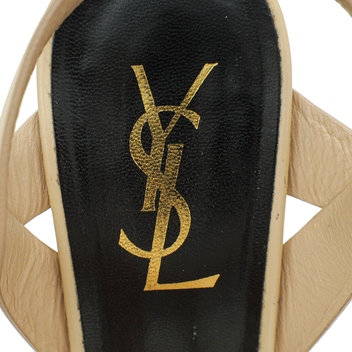 YSL Beige Mid Heel Tribute Sandal 38