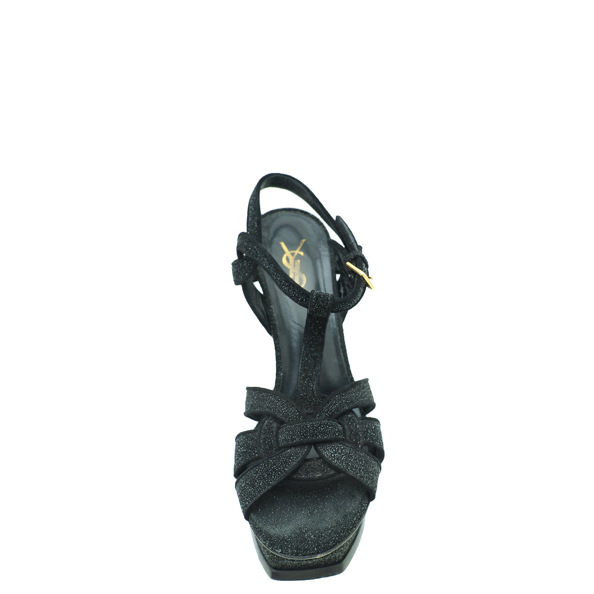YSL Black Metallic Glitter Tribute Sandal 37-YSL-THE CLOSET