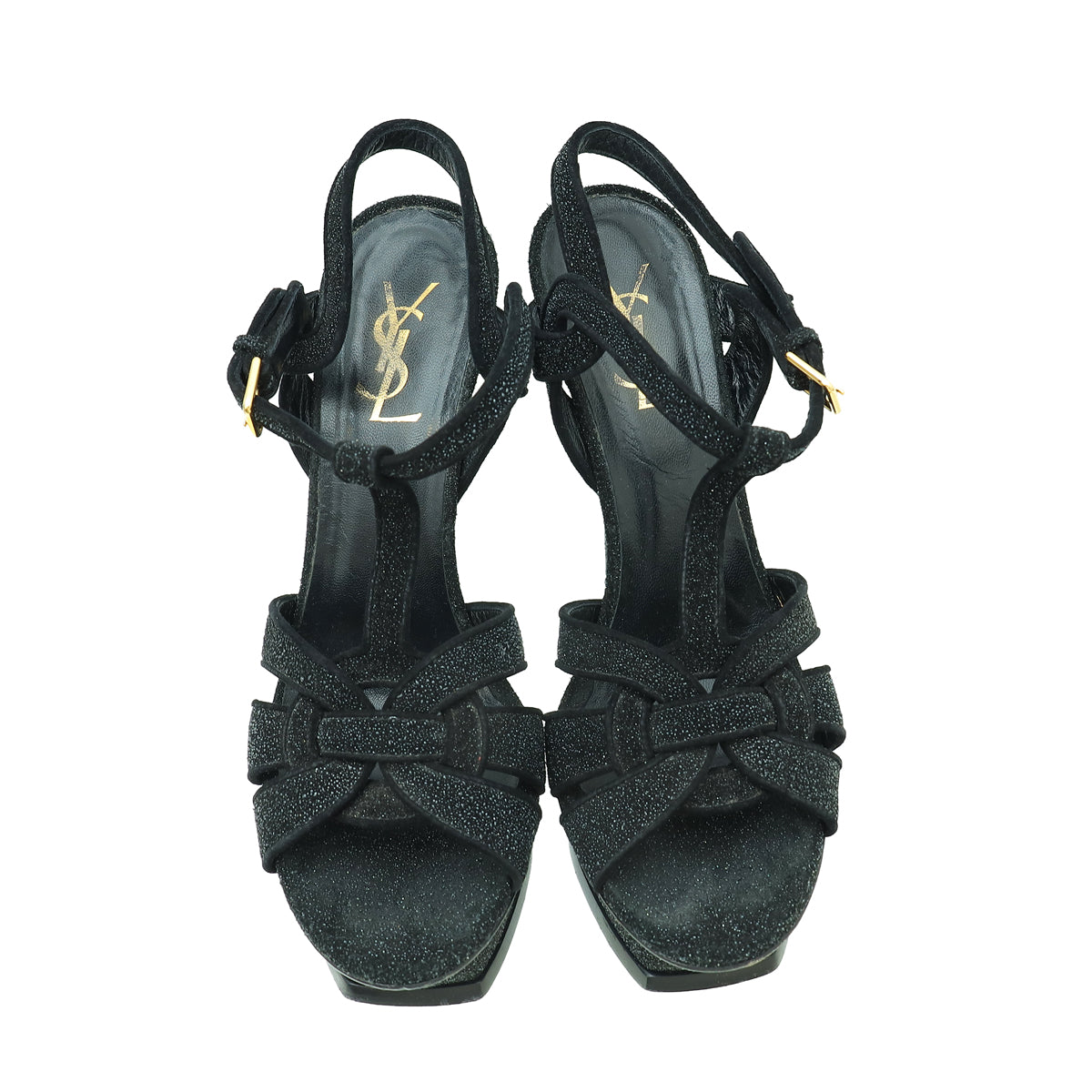 YSL Black Metallic Glitter Tribute Sandal 37