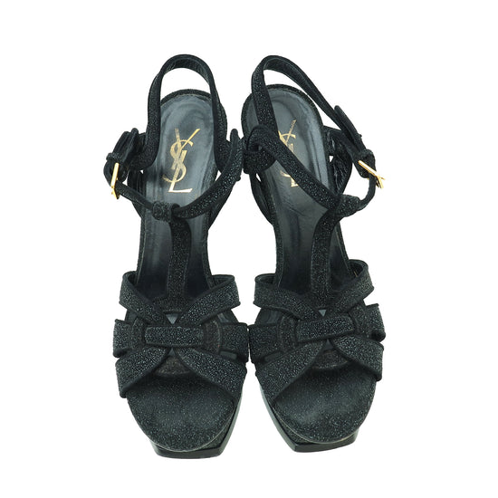 YSL Black Metallic Glitter Tribute Sandal 37