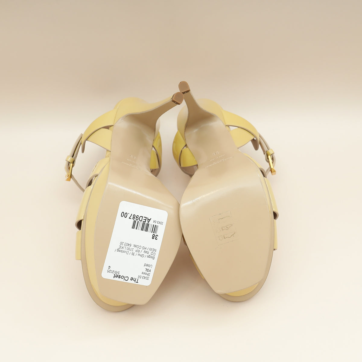 YSL Beige Tribute Sandals 38-YSL-THE CLOSET