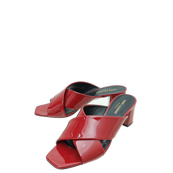 YSL Red Loulou Criss Cross Sandals 39.5 THE CLOSET