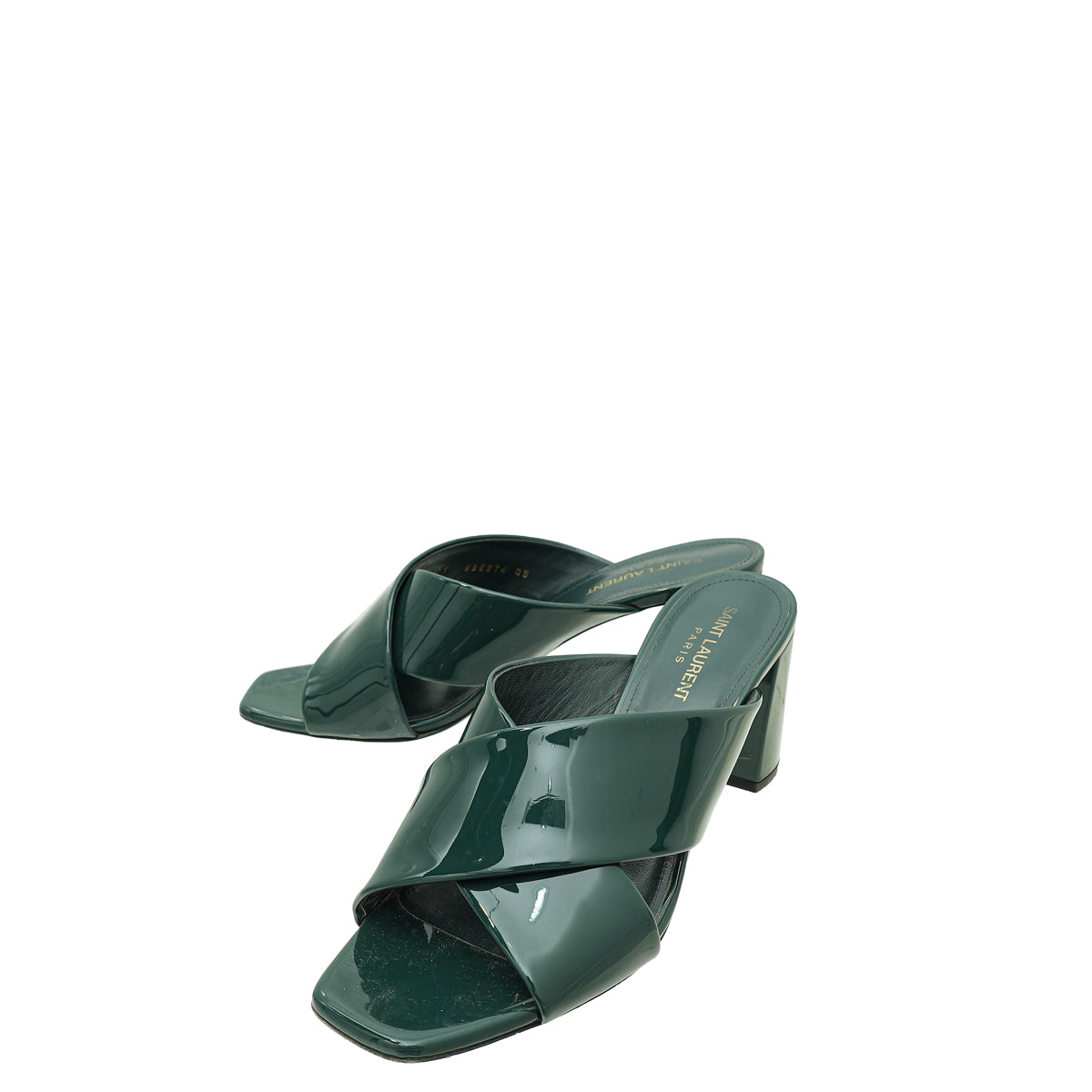 YSL Dark Green Loulou Criss Cross Sandals 39-YSL-THE CLOSET