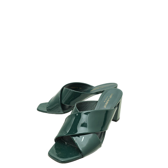 YSL Dark Green Loulou Criss Cross Sandals 39