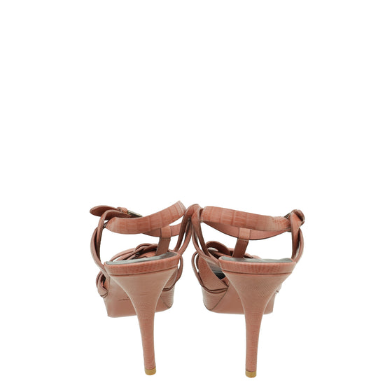 YSL Old Rose Lizard Embossed Tribute Sandal 39