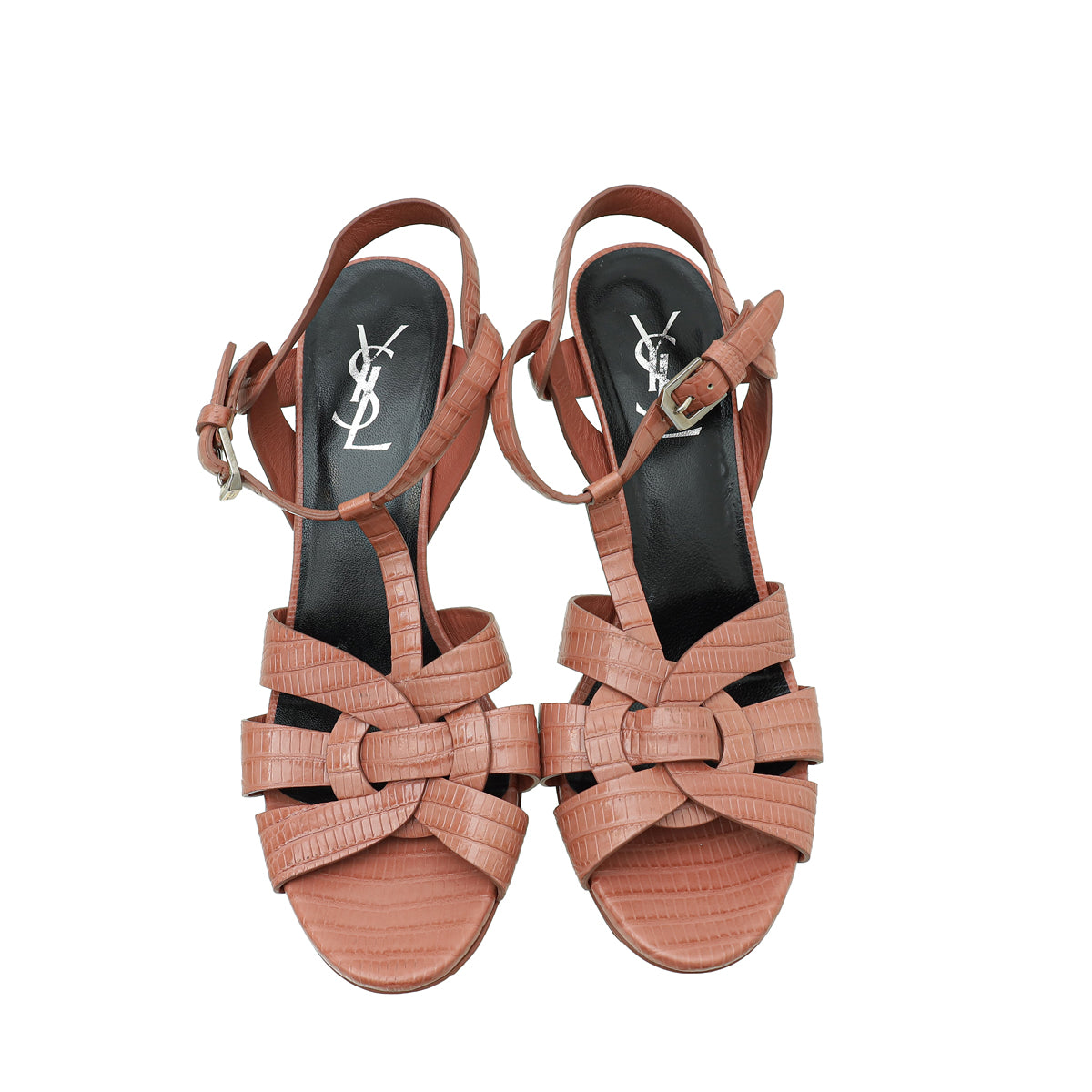 YSL Old Rose Lizard Embossed Tribute Sandal 39