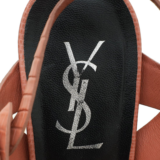 YSL Old Rose Lizard Embossed Tribute Sandal 39