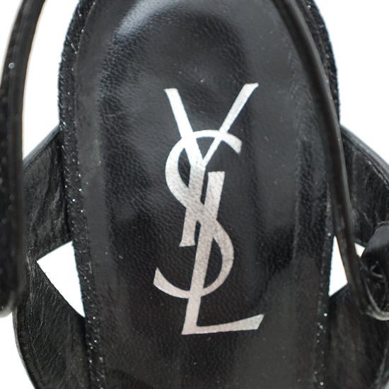YSL Tribute Metallic Black Sandal 39