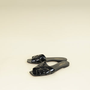 YSL Black Tribute Flat Sandals 40