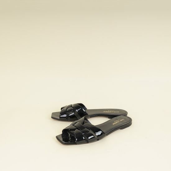 YSL Black Tribute Flat Sandals 40-YSL-THE CLOSET